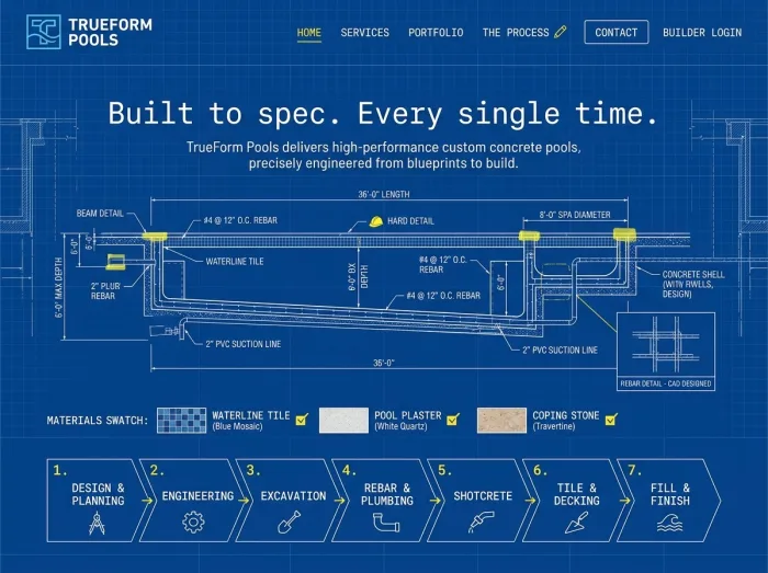 Blueprint Craft — Pool Builders website design concept
