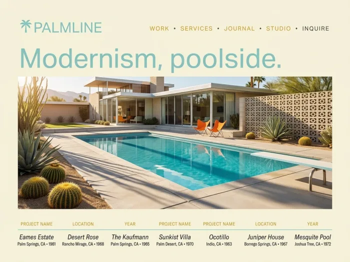 Palm Springs Modern — Pool Builders website design concept