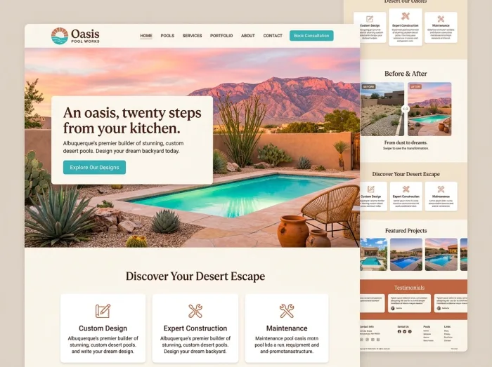 Desert Oasis — Pool Builders website design concept
