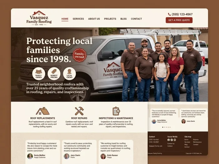 Roofing website design concept — Vasquez Family Roofing