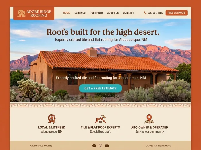 Adobe Ridge Roofing — Roofing website design concept