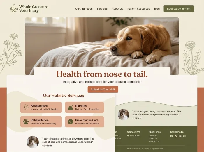 Whole Creature — Vets & Grooming website design concept