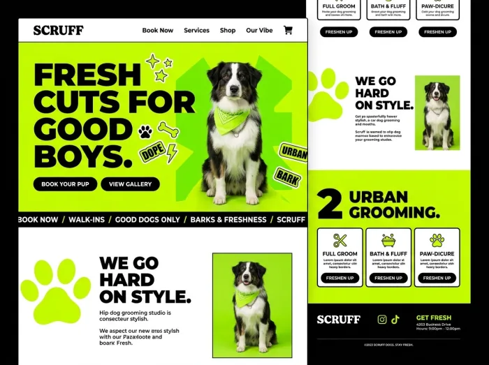 Scruff — Vets & Grooming website design concept