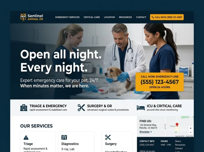 Sentinel ER — Vets & Grooming website design concept