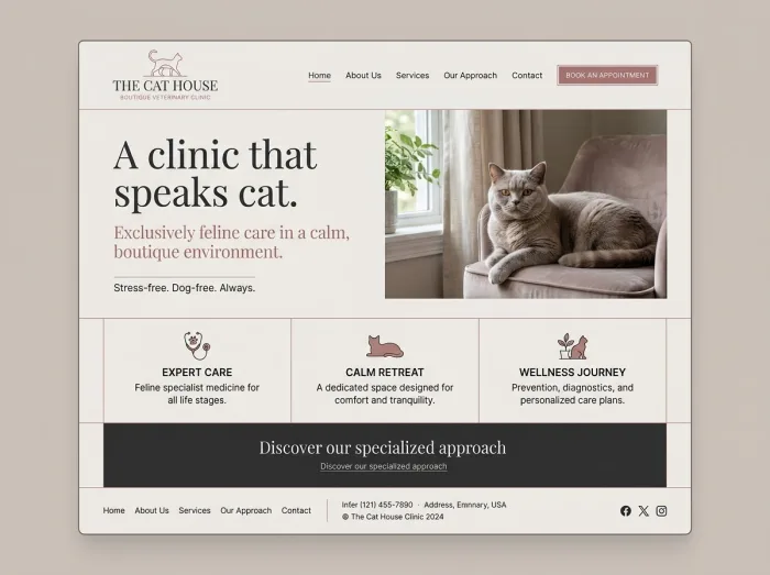 Cat Boutique — Vets & Grooming website design concept