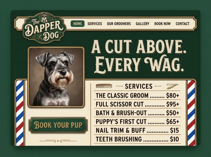 The Dapper Dog — Vets & Grooming website design concept