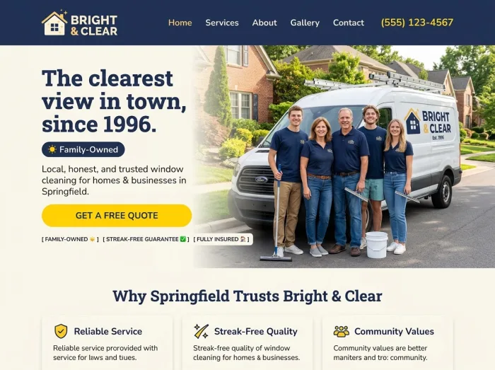 Bright & Clear — Window Cleaners website design concept