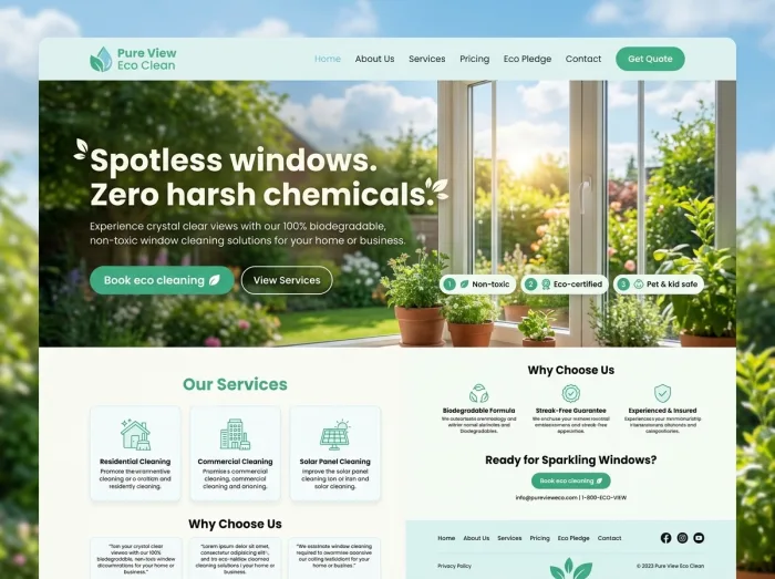 Pure View Eco — Window Cleaners website design concept
