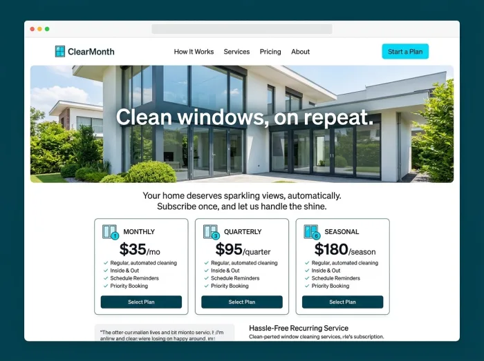 ClearMonth — Window Cleaners website design concept